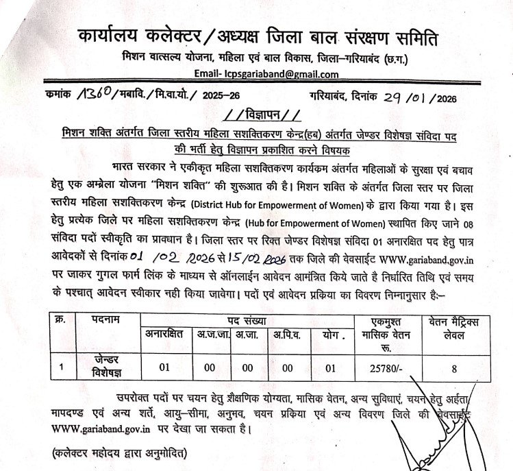 Gariaband WCD Vibhag Bharti Form