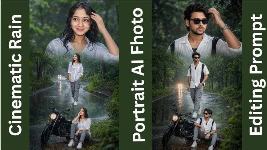 Cinematic Rain Portrait AI Fhoto Editing Prompt
