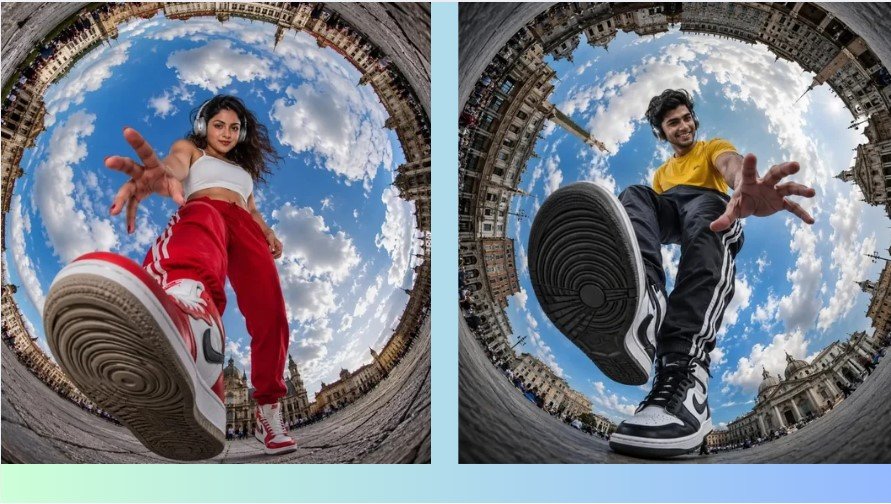 Viral AI Street Style Portrait with Dramatic Fisheye Lens Effact Editing Prompt